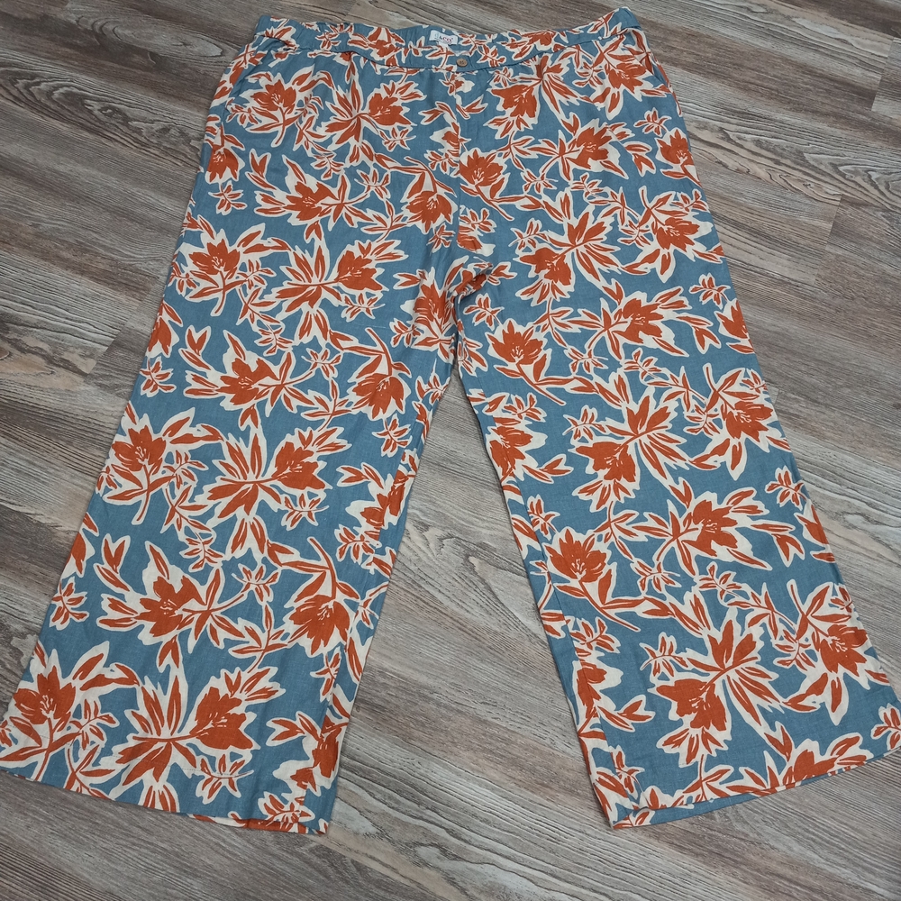 Denim & Co. Naturals Printed Wide Leg Linen Blend Pants Plus Size 3X - Picture 3 of 11